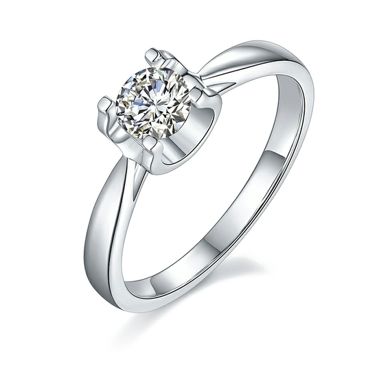 0.5 Carat 5 MM Round Cut Moissanite Ring in Sterling Silver with 2 MM Width