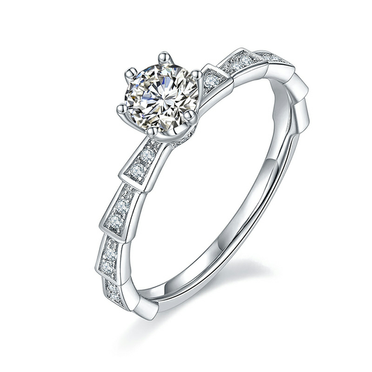 0.5 Carat 5 Mm Round Cut Moissanite Engagement Ring in Sterling Silver
