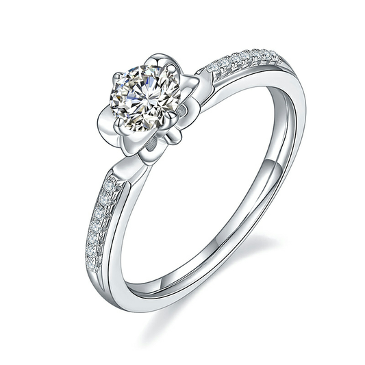 0.5 Carat 5mm G-H-I Colorful Round Cut Moissanite Floral Engagement Ring in Sterling Silver with Single Diamond Ring