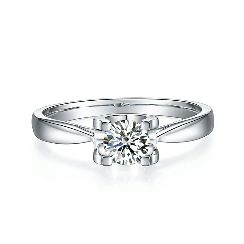 0.5 Carat 5 MM Round Cut Moissanite Ring in Sterling Silver with 2 MM Width