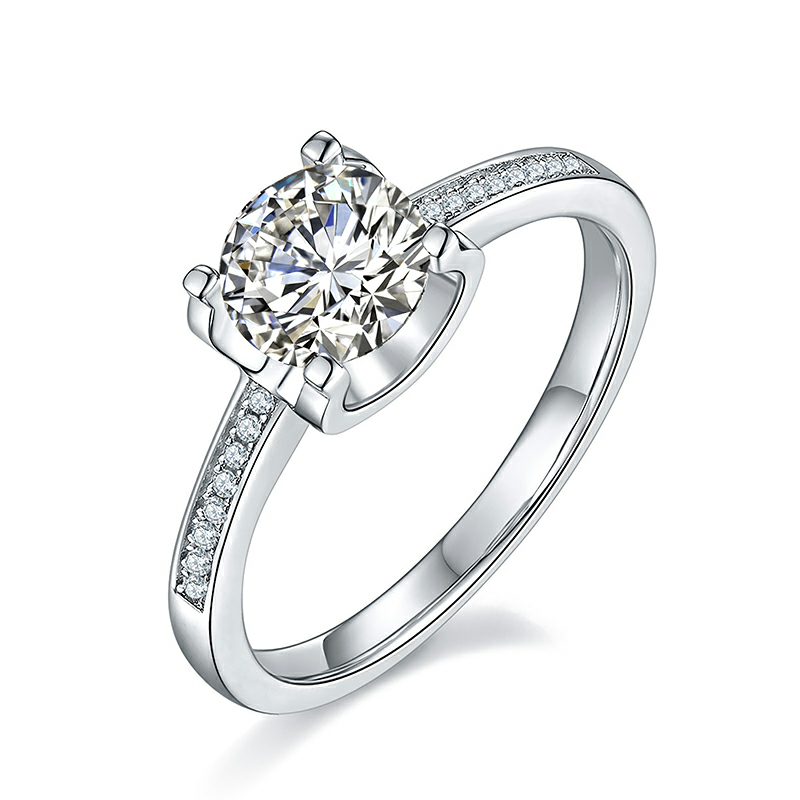 1 Carat 6.50mm Round Halo in Sterling Silver with Moissanite Ring