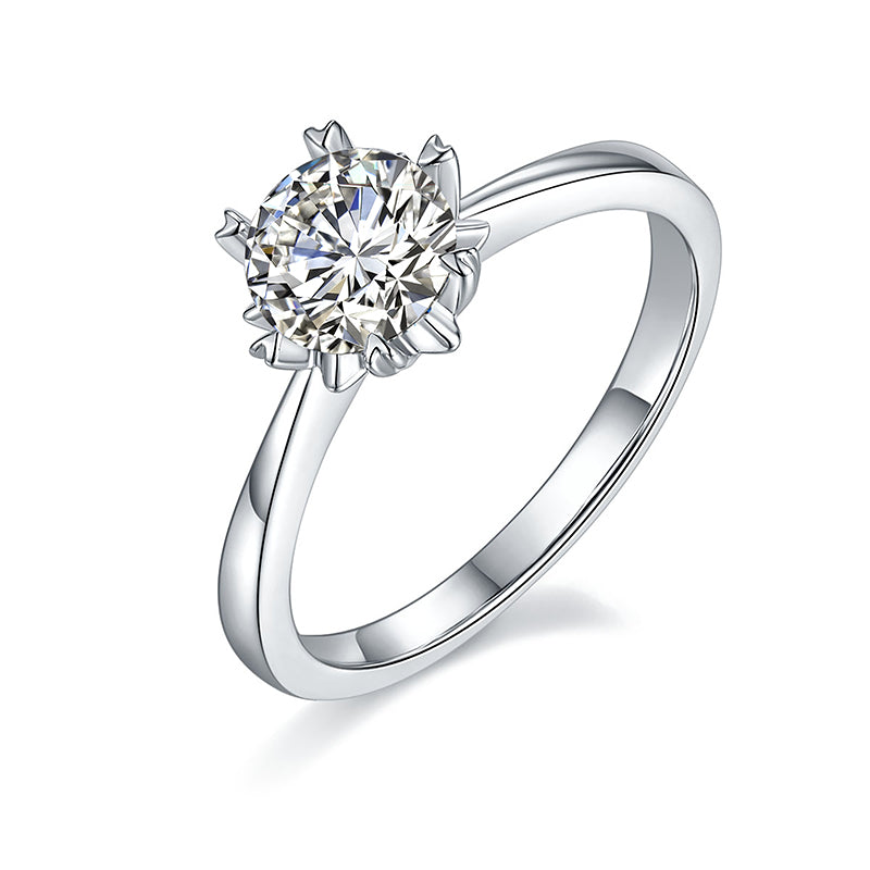 1 Carat 6.5MM White Round Cut Moissanite Ring with 925 Sterling Silver Solitaire Diamond Engagement Ring