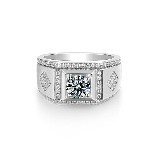 Moissanite Man Rings 1ct with White Gold Plated 925 Silver Setting