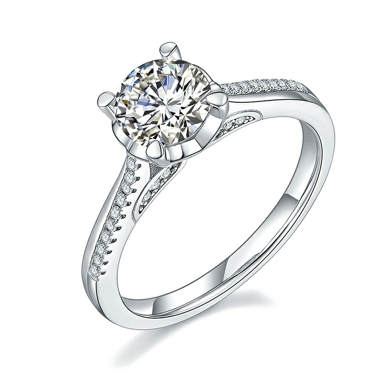 6.5MM White Round Cut Moissanite Ring with 925 Sterling Silver Solitaire Diamond Engagement Ring