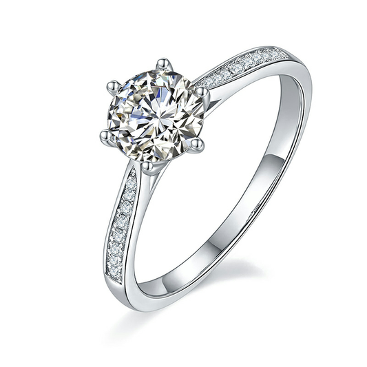 1 Carat 6.5mm Moissanite Ring with Embellishment and Pave Sterling Silver