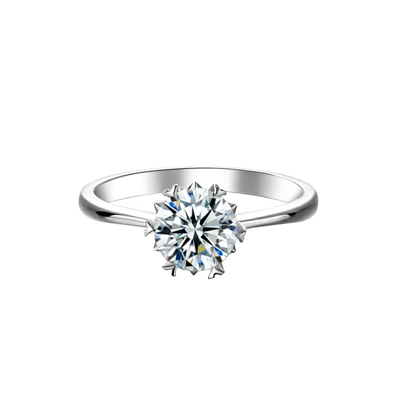 925 Sterling Silver Moissanite Ring with Six Prongs 0.5 Carat 5 Mm Colorless Diamond Engagement Women's Jewelry Gift