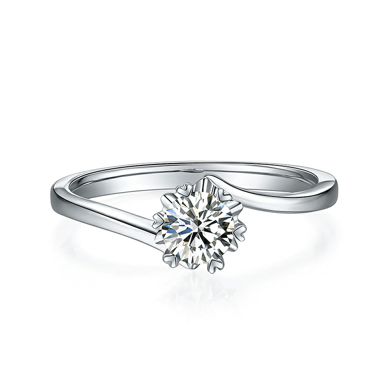 0.5 Carat Round Solitaire Moissanite Engagement Ring in Sterling Silver with 6 Heart-shaped Prongs