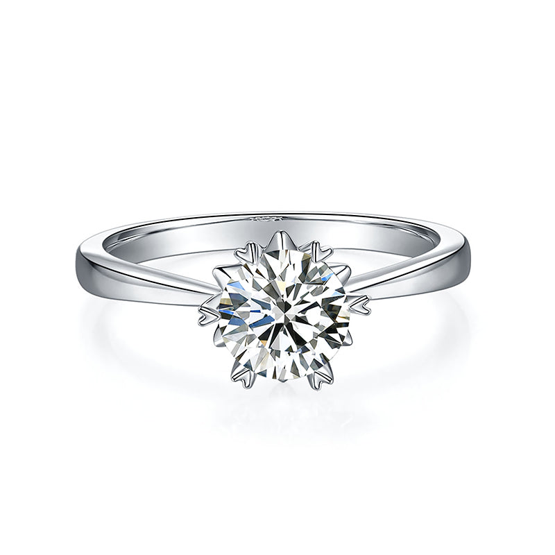 1 Carat 6.5MM White Round Cut Moissanite Ring with 925 Sterling Silver Solitaire Diamond Engagement Ring