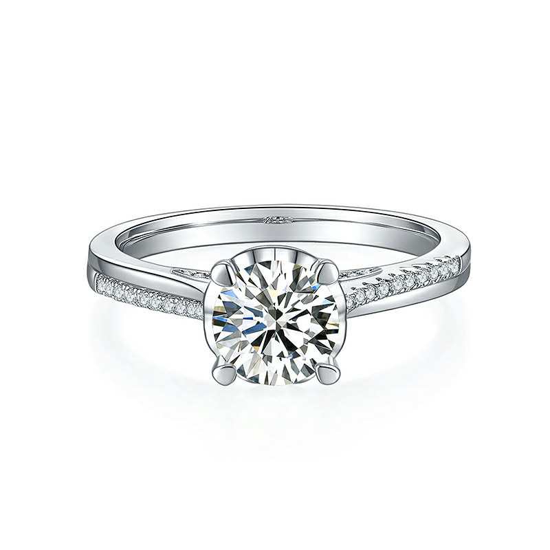 6.5MM White Round Cut Moissanite Ring with 925 Sterling Silver Solitaire Diamond Engagement Ring