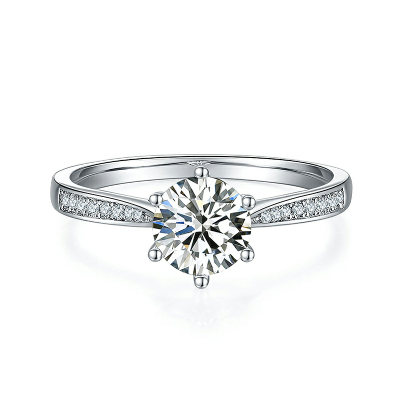 1 Carat 6.5mm Moissanite Ring with Embellishment and Pave Sterling Silver