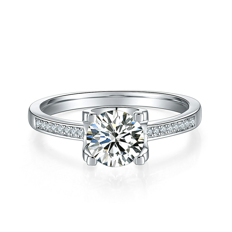 1 Carat 6.50mm Round Halo in Sterling Silver with Moissanite Ring