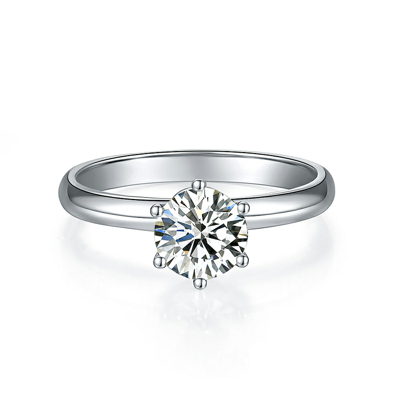 Sterling Silver Round Moissanite and White Diamond Ladies Solitaire Ring