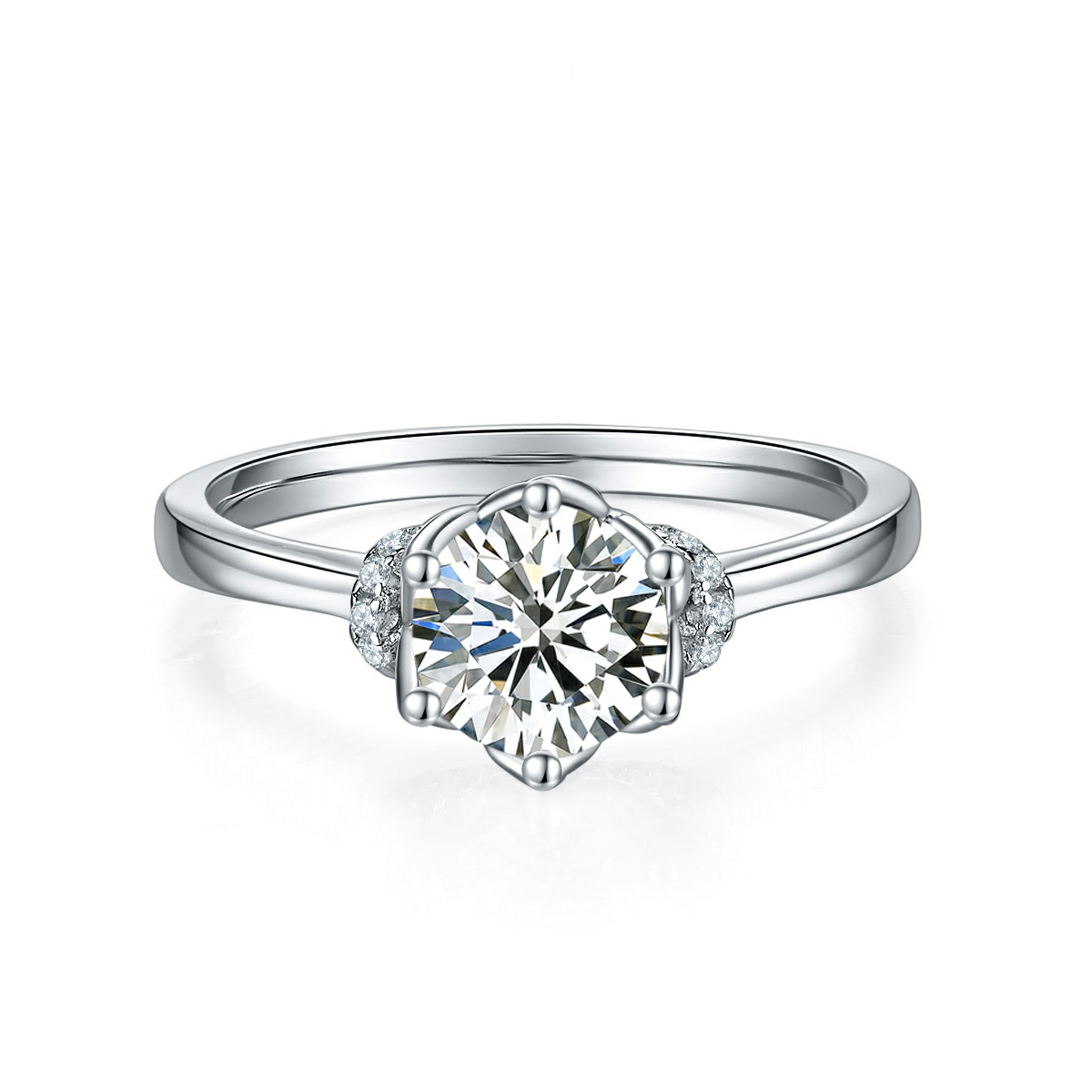 1 Carat 6.5 MM White Round Cut Moissanite Ring with 925 Sterling Silver