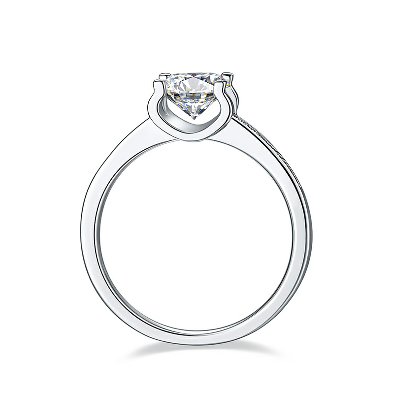 1 Carat 6.50mm Round Halo in Sterling Silver with Moissanite Ring