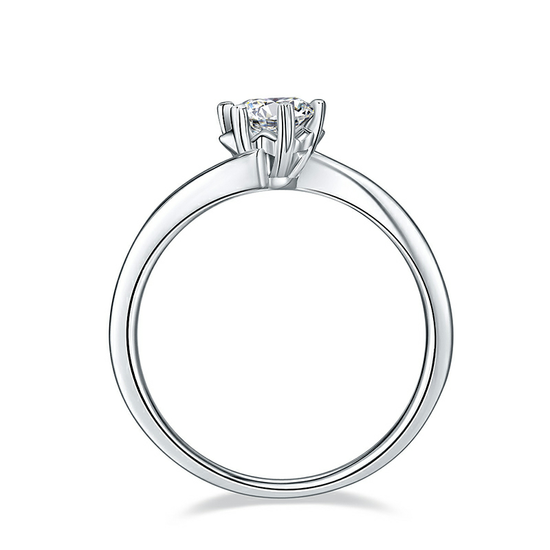 0.5 Carat Round Solitaire Moissanite Engagement Ring in Sterling Silver with 6 Heart-shaped Prongs