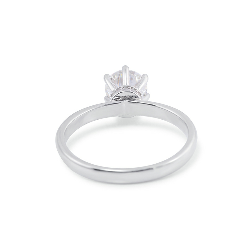 Sterling Silver Round Moissanite and White Diamond Ladies Solitaire Ring