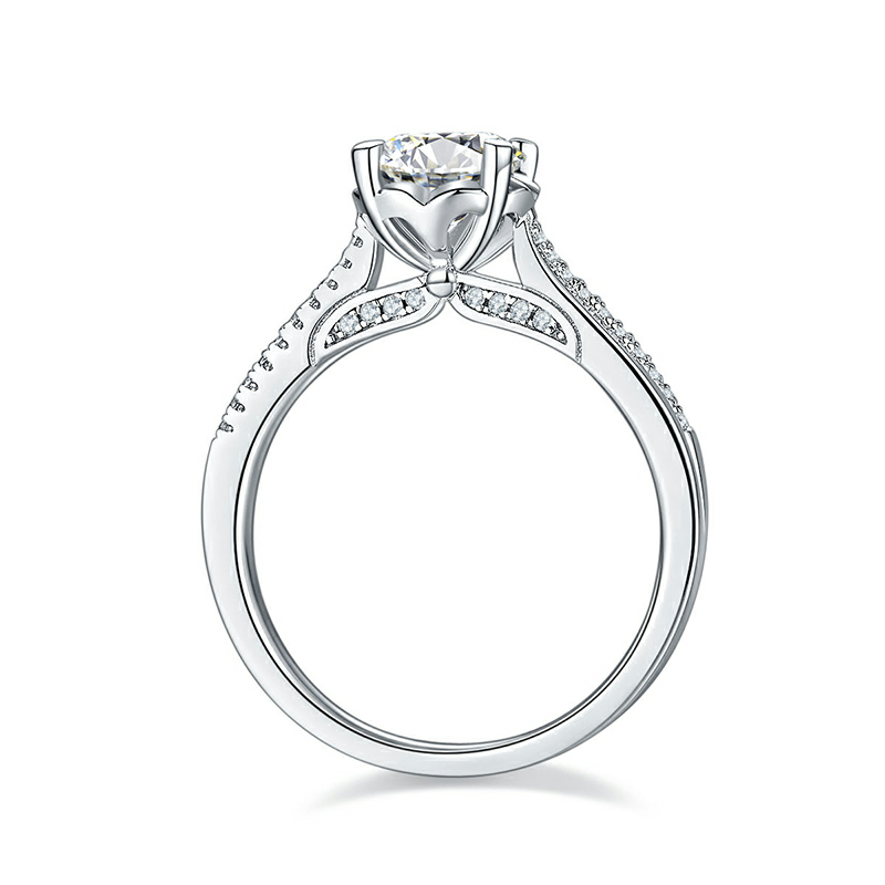 6.5MM White Round Cut Moissanite Ring with 925 Sterling Silver Solitaire Diamond Engagement Ring