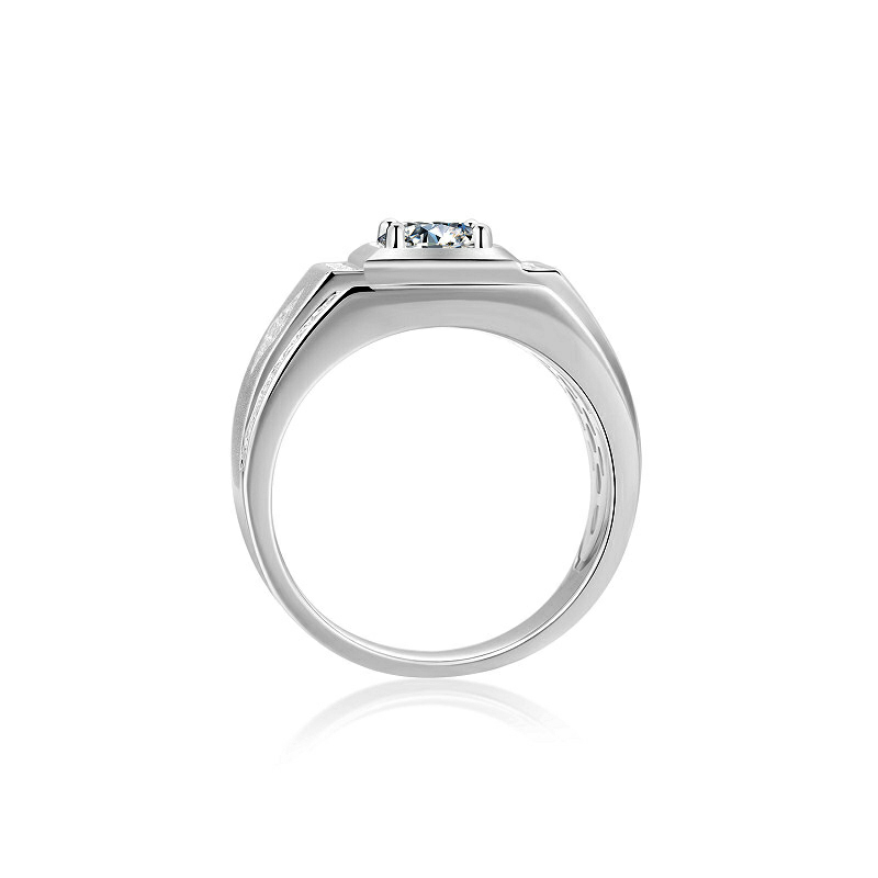 Moissanite Man Rings 1ct with White Gold Plated 925 Silver Setting