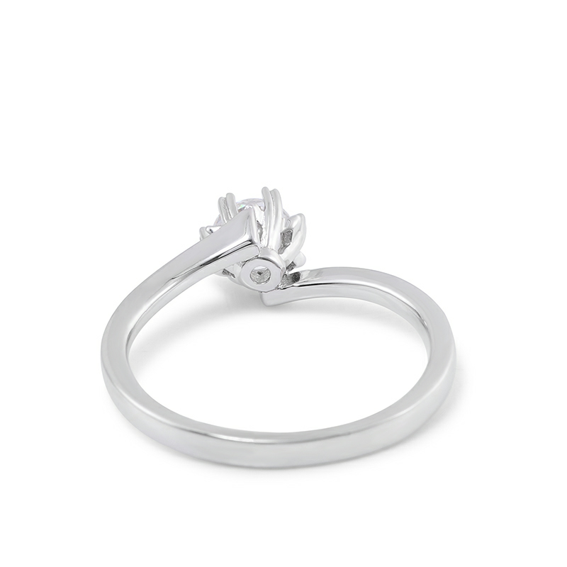 0.5 Carat Round Solitaire Moissanite Engagement Ring in Sterling Silver with 6 Heart-shaped Prongs