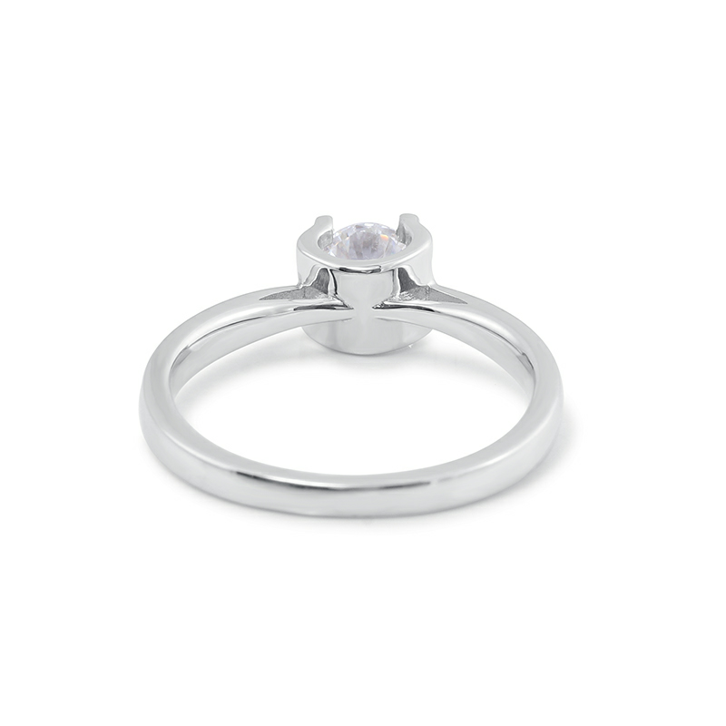 0.5 Carat 5 MM Round Cut Moissanite Ring in Sterling Silver with 2 MM Width