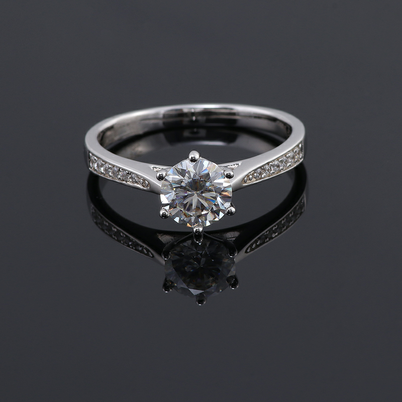 1 Carat 6.5mm Moissanite Ring with Embellishment and Pave Sterling Silver