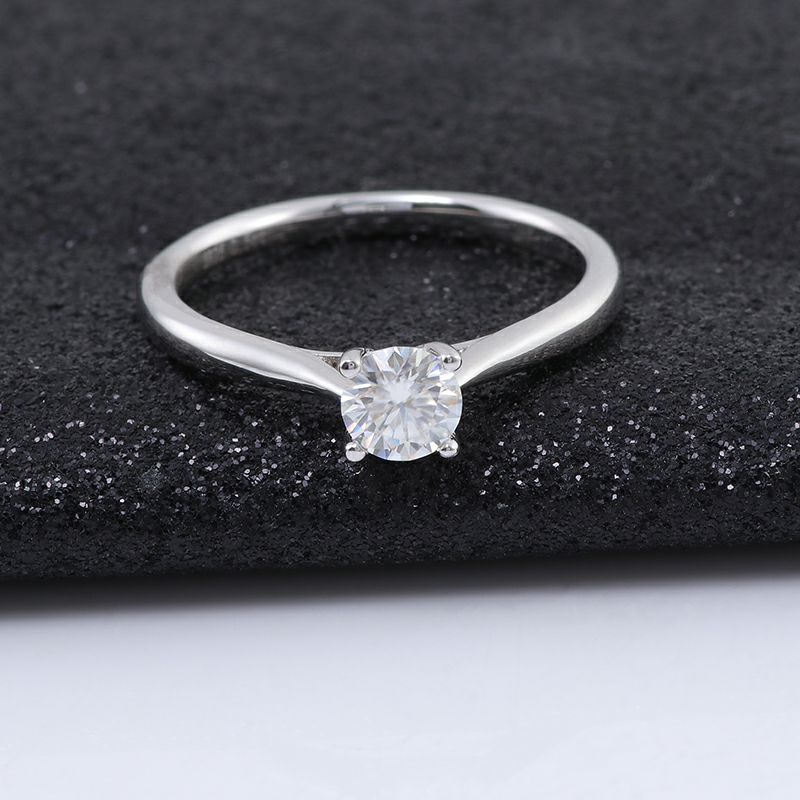 5 MM White Round Cut Moissanite Ring with 925 Sterling Silver Solitaire Diamond Engagement Ring