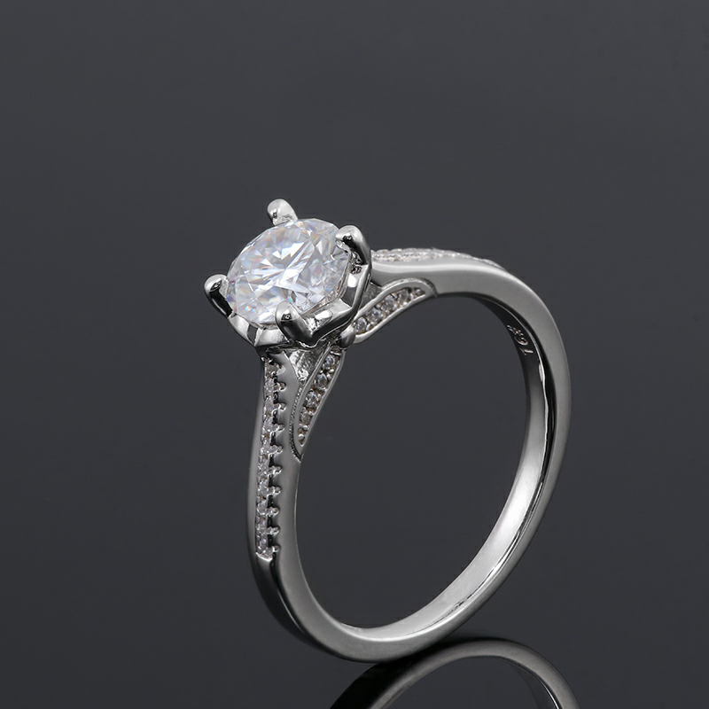 6.5MM White Round Cut Moissanite Ring with 925 Sterling Silver Solitaire Diamond Engagement Ring