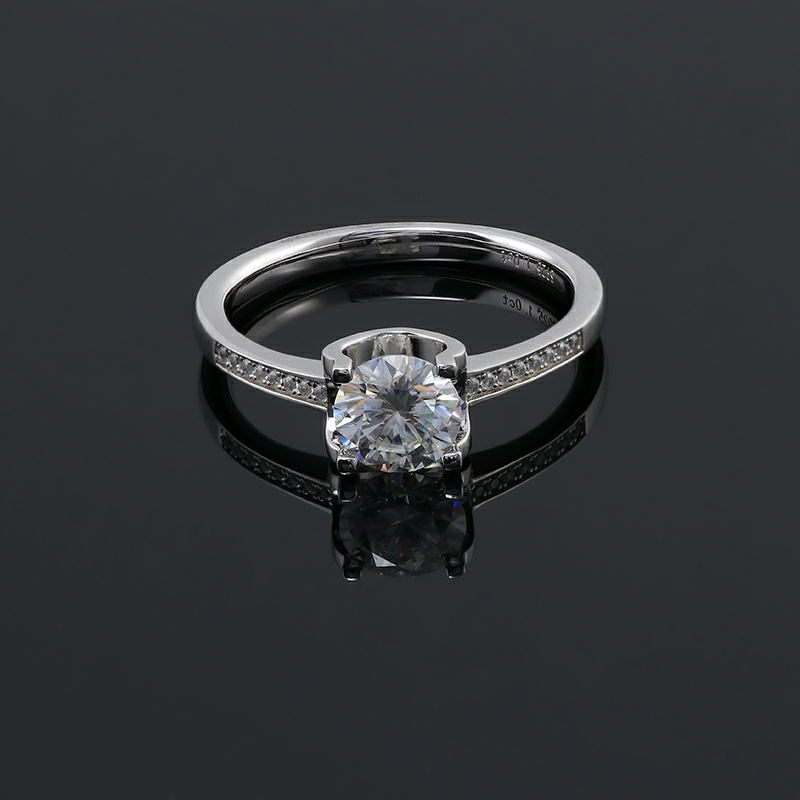 1 Carat 6.50mm Round Halo in Sterling Silver with Moissanite Ring