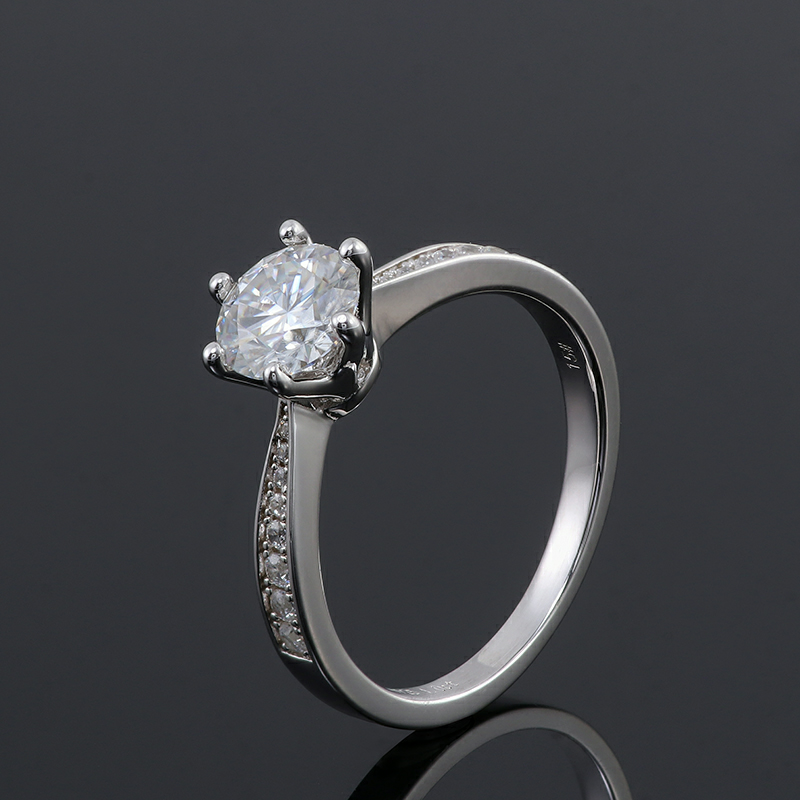 1 Carat 6.5 Mm Round Cut Moissanite Engagement Ring in Sterling Silver for Women