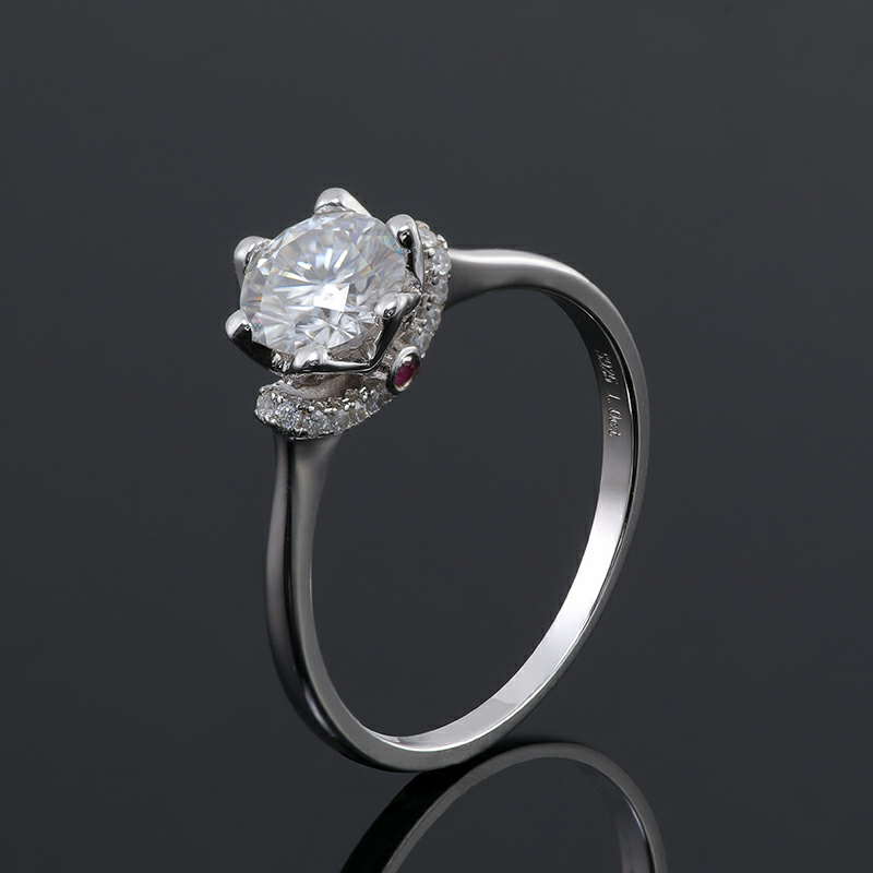 1 Carat 6.5 MM White Round Cut Moissanite Ring with 925 Sterling Silver