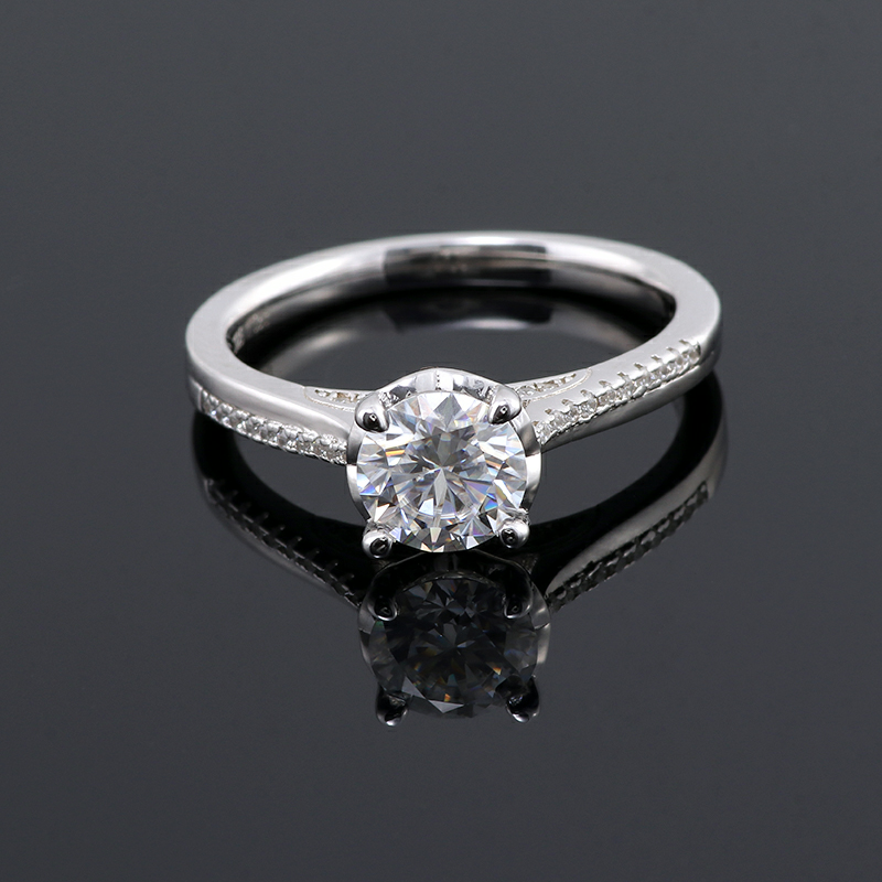 6.5MM White Round Cut Moissanite Ring with 925 Sterling Silver Solitaire Diamond Engagement Ring