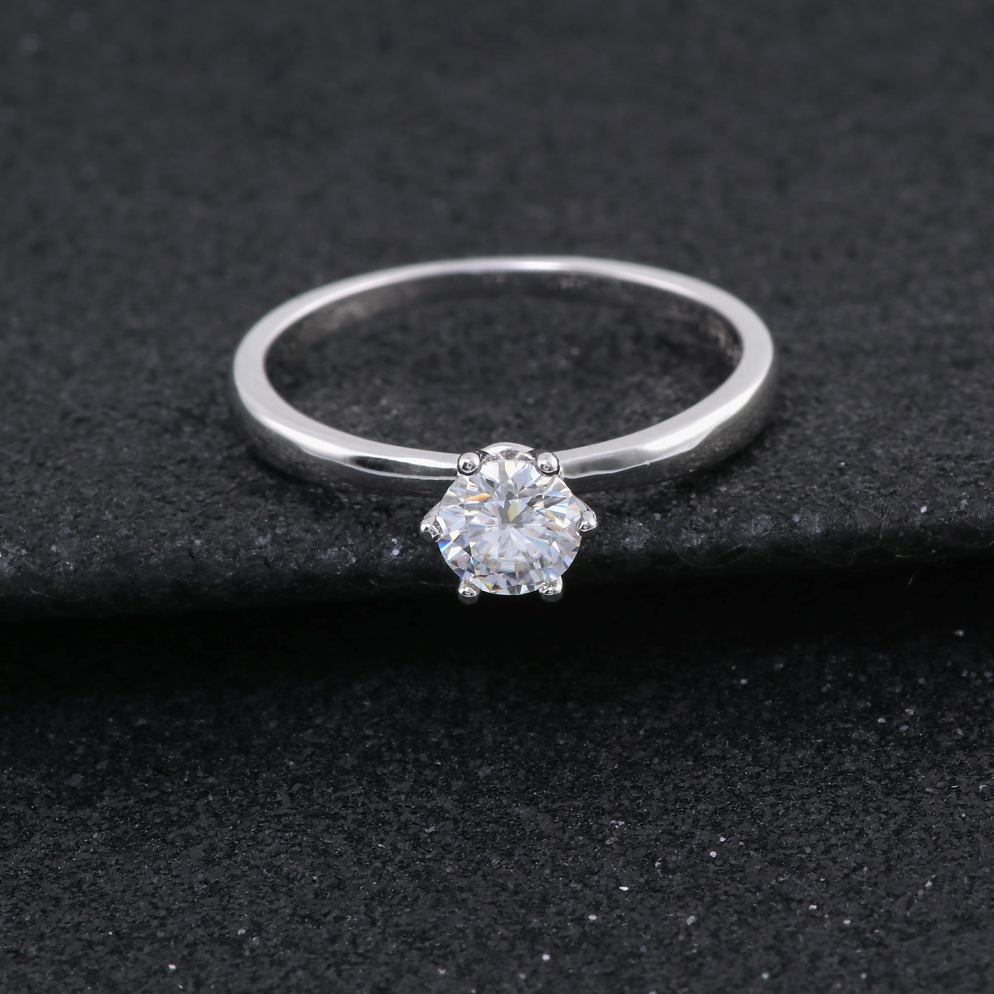 Sterling Silver Moissanite Engagement Ring Halo Setting 0.5 Carat Women's