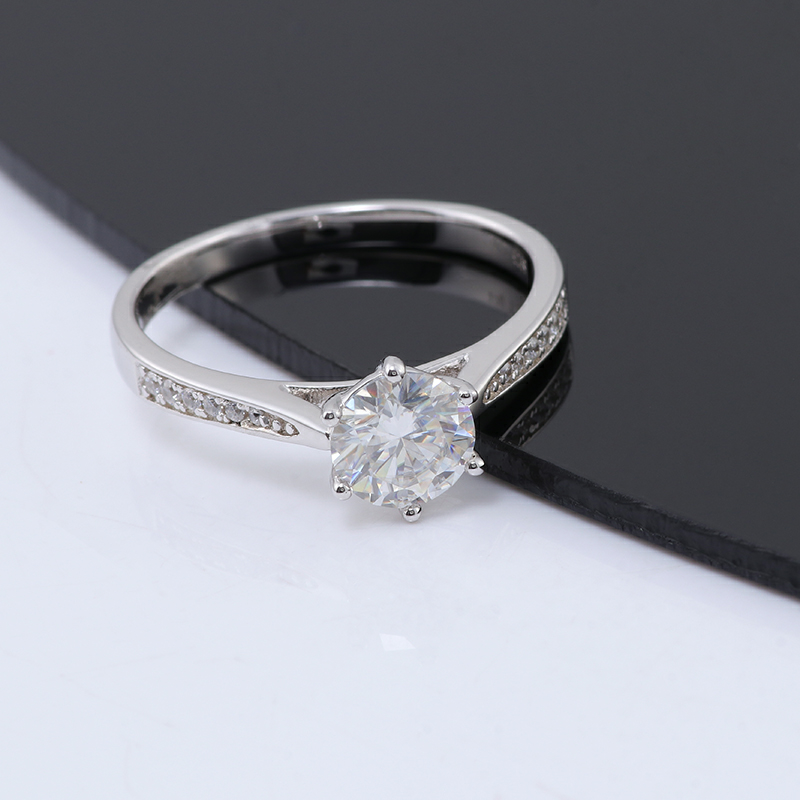 1 Carat 6.5mm Moissanite Ring with Embellishment and Pave Sterling Silver