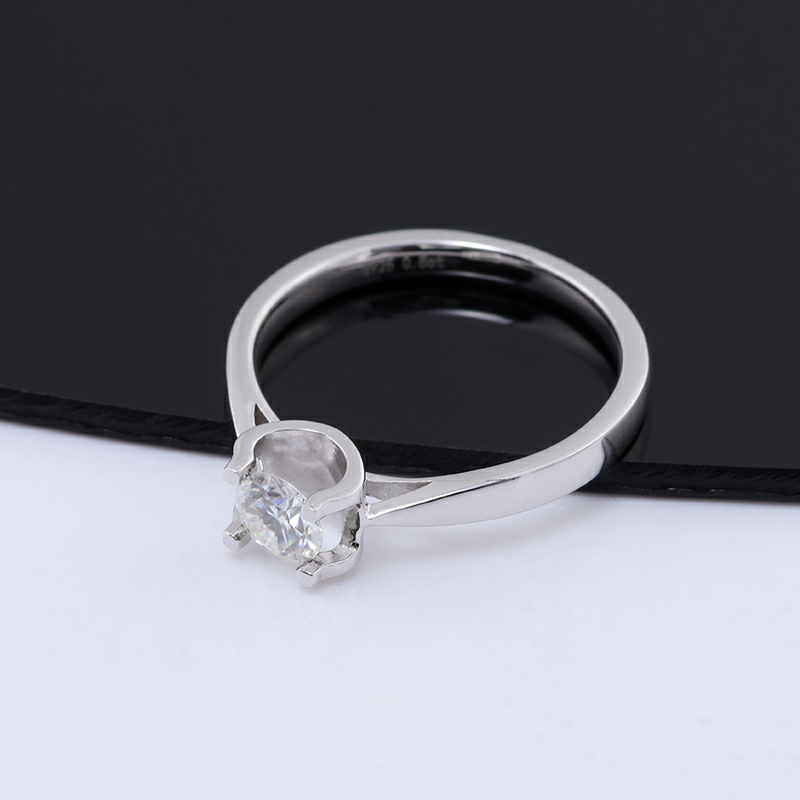 0.5 Carat 5 MM Round Cut Moissanite Ring in Sterling Silver with 2 MM Width