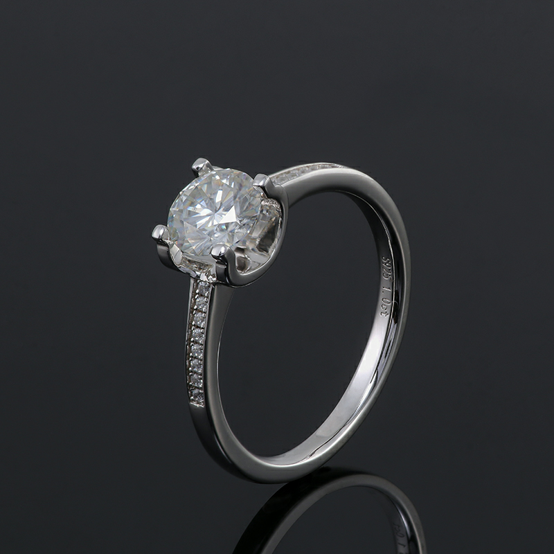 1 Carat 6.50mm Round Halo in Sterling Silver with Moissanite Ring