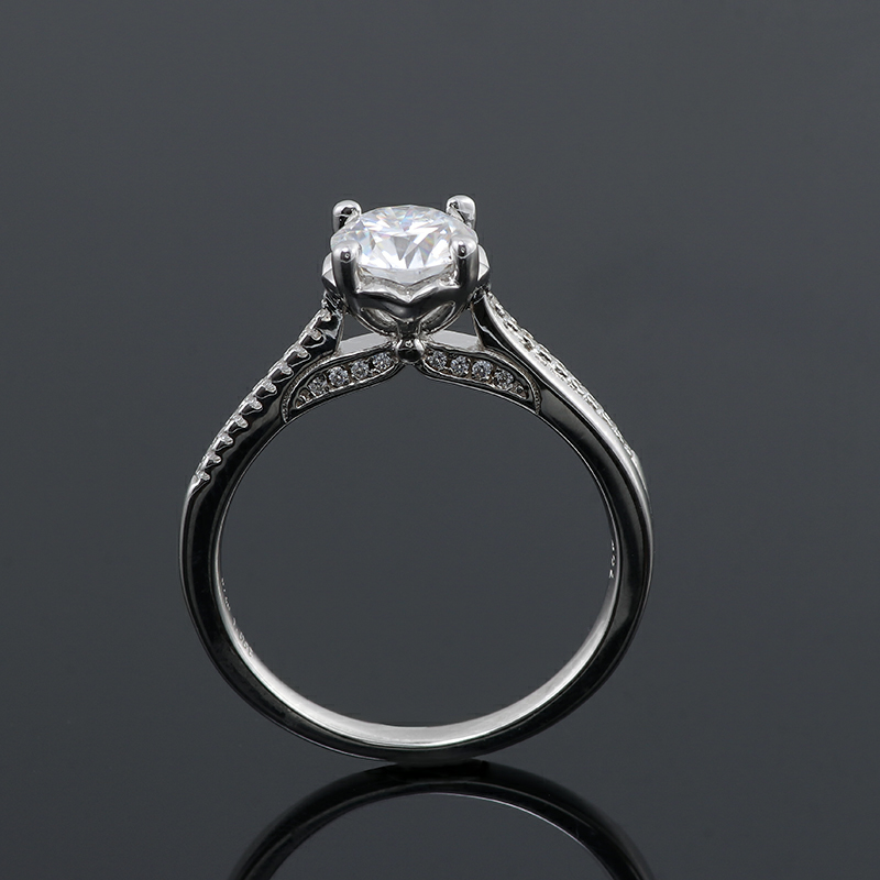 6.5MM White Round Cut Moissanite Ring with 925 Sterling Silver Solitaire Diamond Engagement Ring