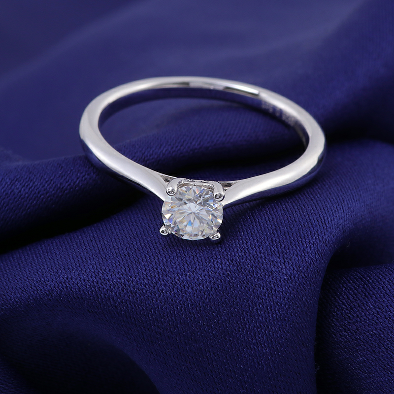 5 MM White Round Cut Moissanite Ring with 925 Sterling Silver Solitaire Diamond Engagement Ring