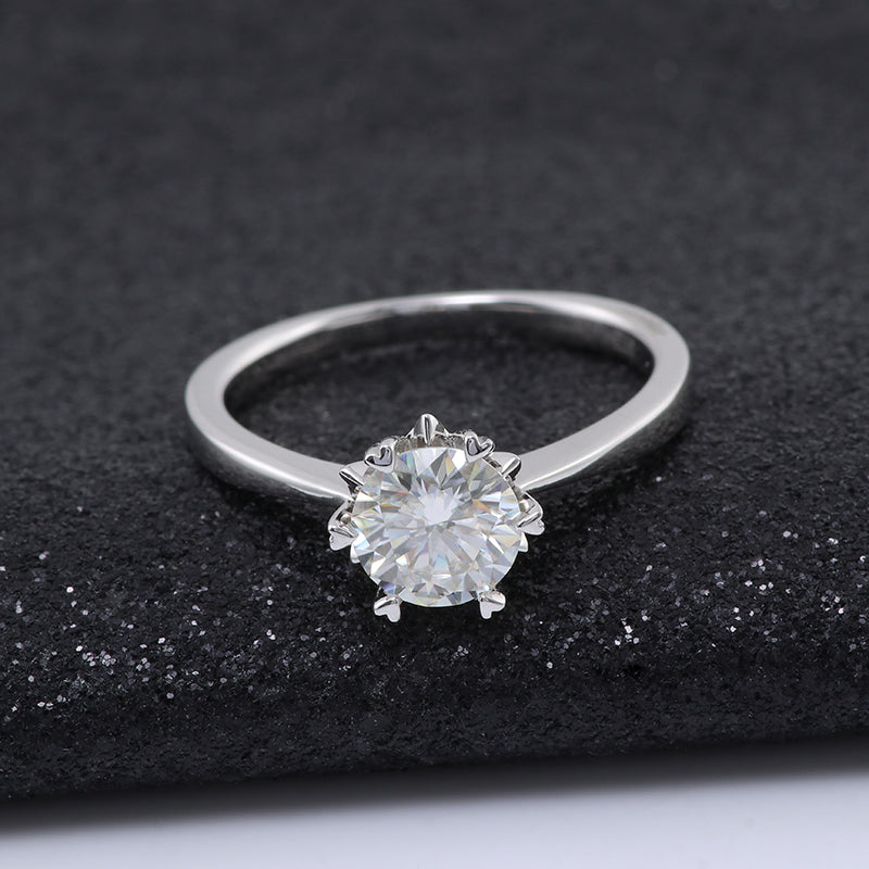 1 Carat 6.5MM White Round Cut Moissanite Ring with 925 Sterling Silver Solitaire Diamond Engagement Ring